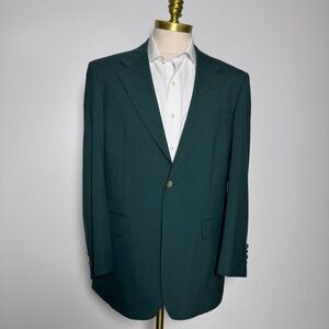 Corbin Blazer Mens 42R Dark Green Solid Gold Crest Button Preppy Wool Sport Coat